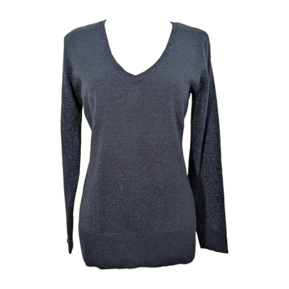 New York & Company Sweaters - New York & Company Dark Blue Metallic Sparkle V-Neck Sweater Women's Size Small